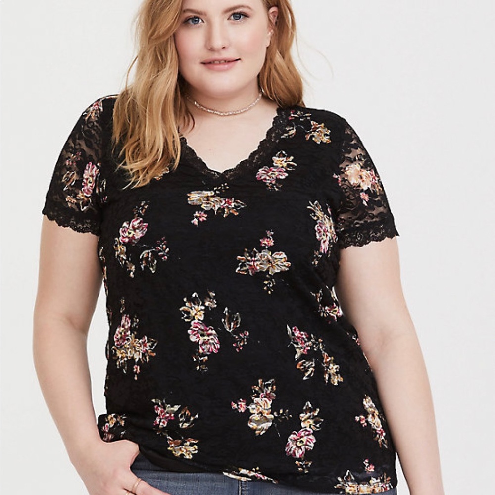 Torrid Black Floral Lace Tee